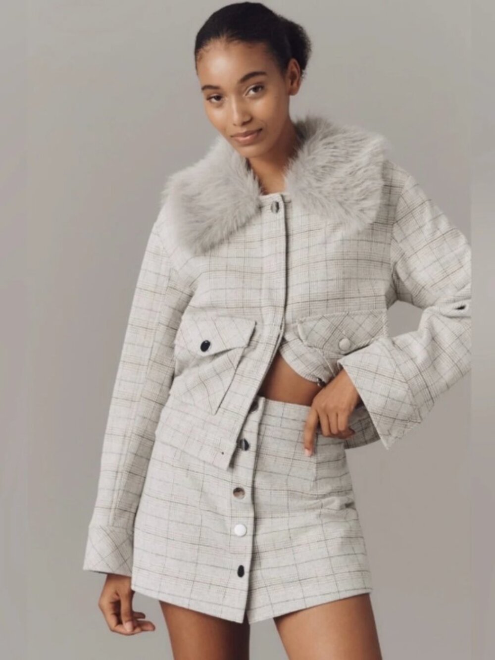 NWT Anthropology Maeve Cozy Grey Plaid Skort